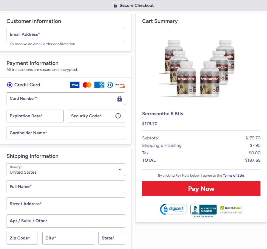 Serrasoothe secure checkout page
